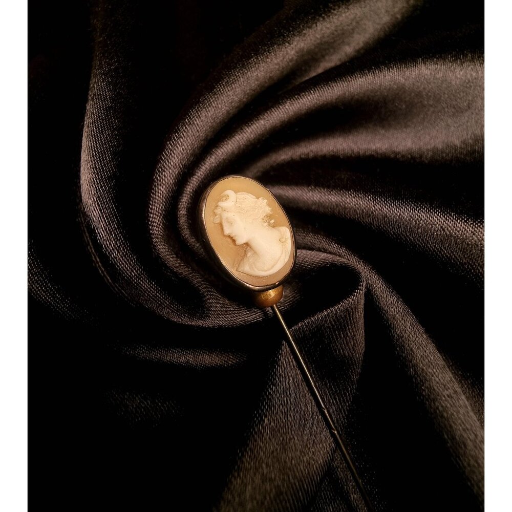 Antique Early XX Century Cameo Lady Hat Pin Stick